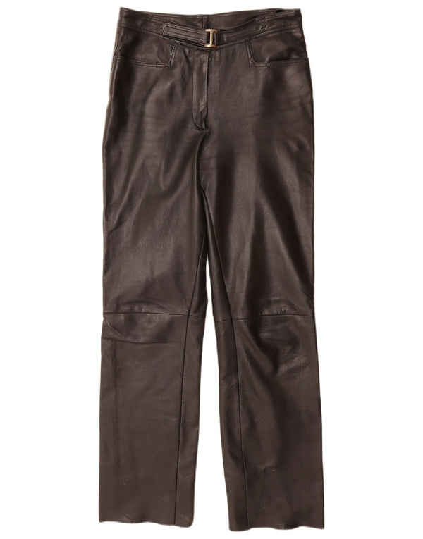 Pantaloni dritti in pelle da donna vintage UK 12 medi W30 L32 neri