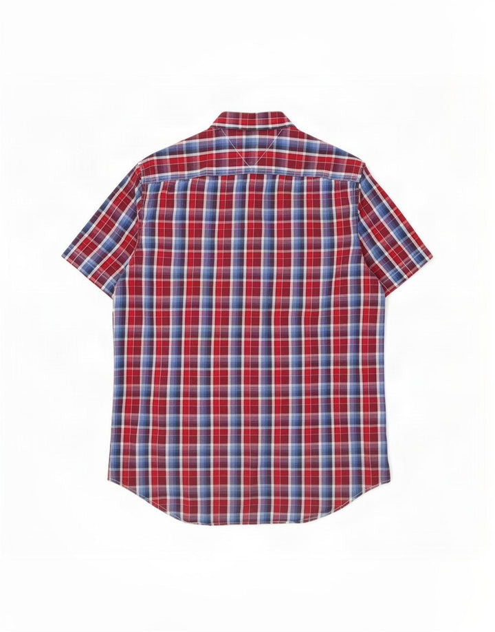 Camicia da uomo a maniche corte personalizzata Tommy Hilfiger in cotone a quadri rosso medio