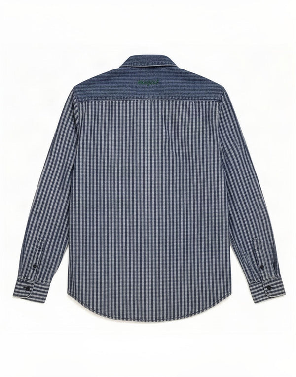 Desigual Mens Shirt Large Navy Blue Patchwork Cotton