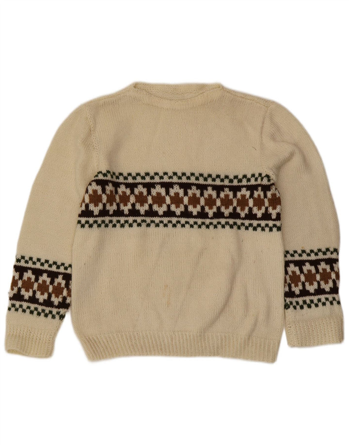 Maglione girocollo da uomo vintage piccolo Fair Isle bianco sporco