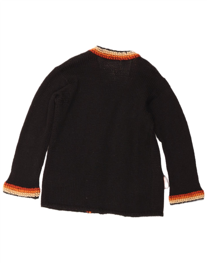 Maglione cardigan aperto da donna vintage UK 14 blocco colore nero medio