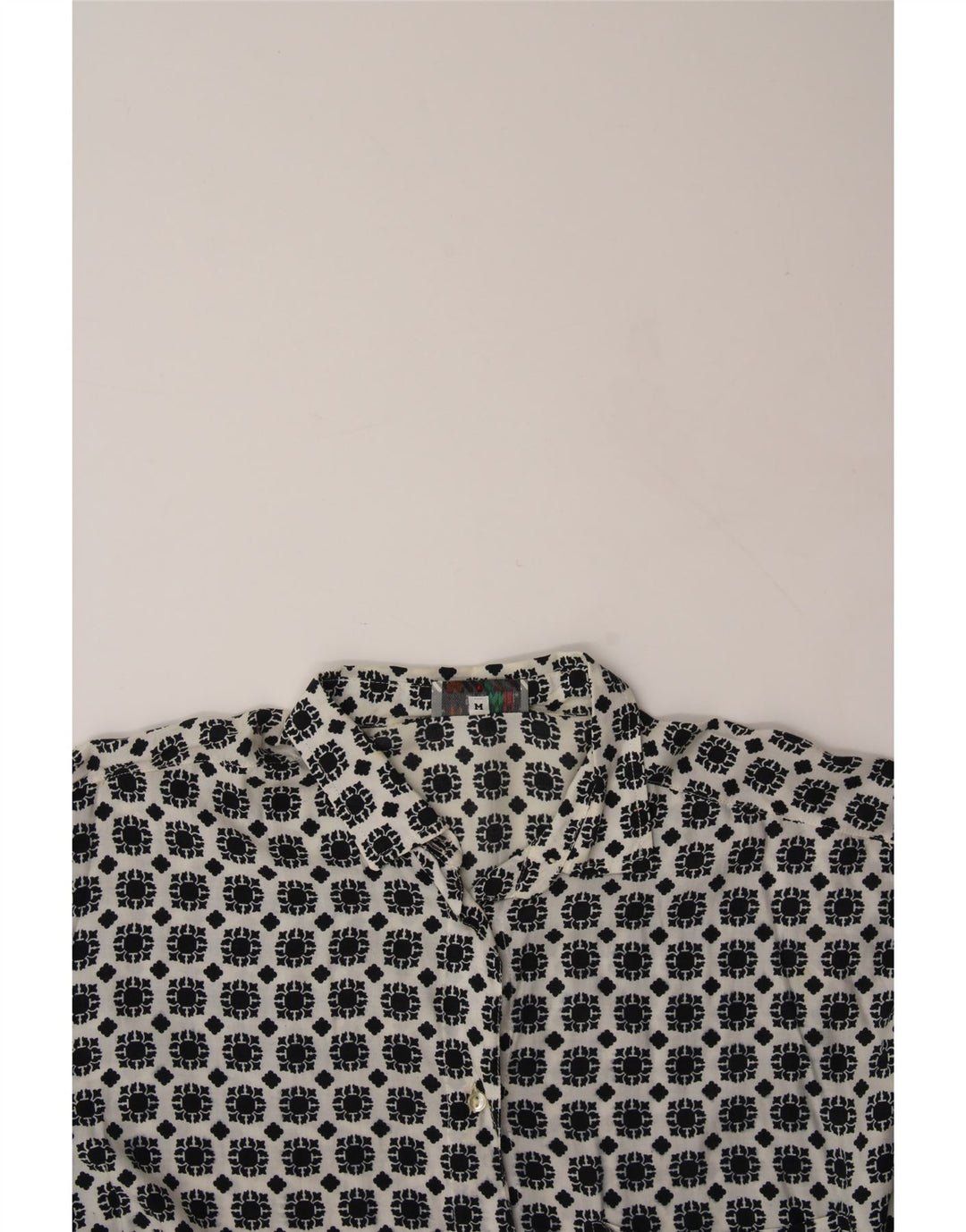 STEFANEL Womens Longline Oversized Shirt UK 14 Medium White Geometric Vintage Stefanel and Second-Hand Stefanel from Messina Hembry 