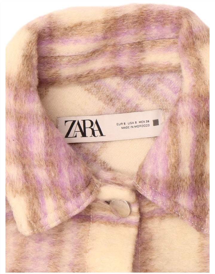 Giubbotto bomber corto oversize da donna ZARA UK 10 piccolo poliestere a quadri beige