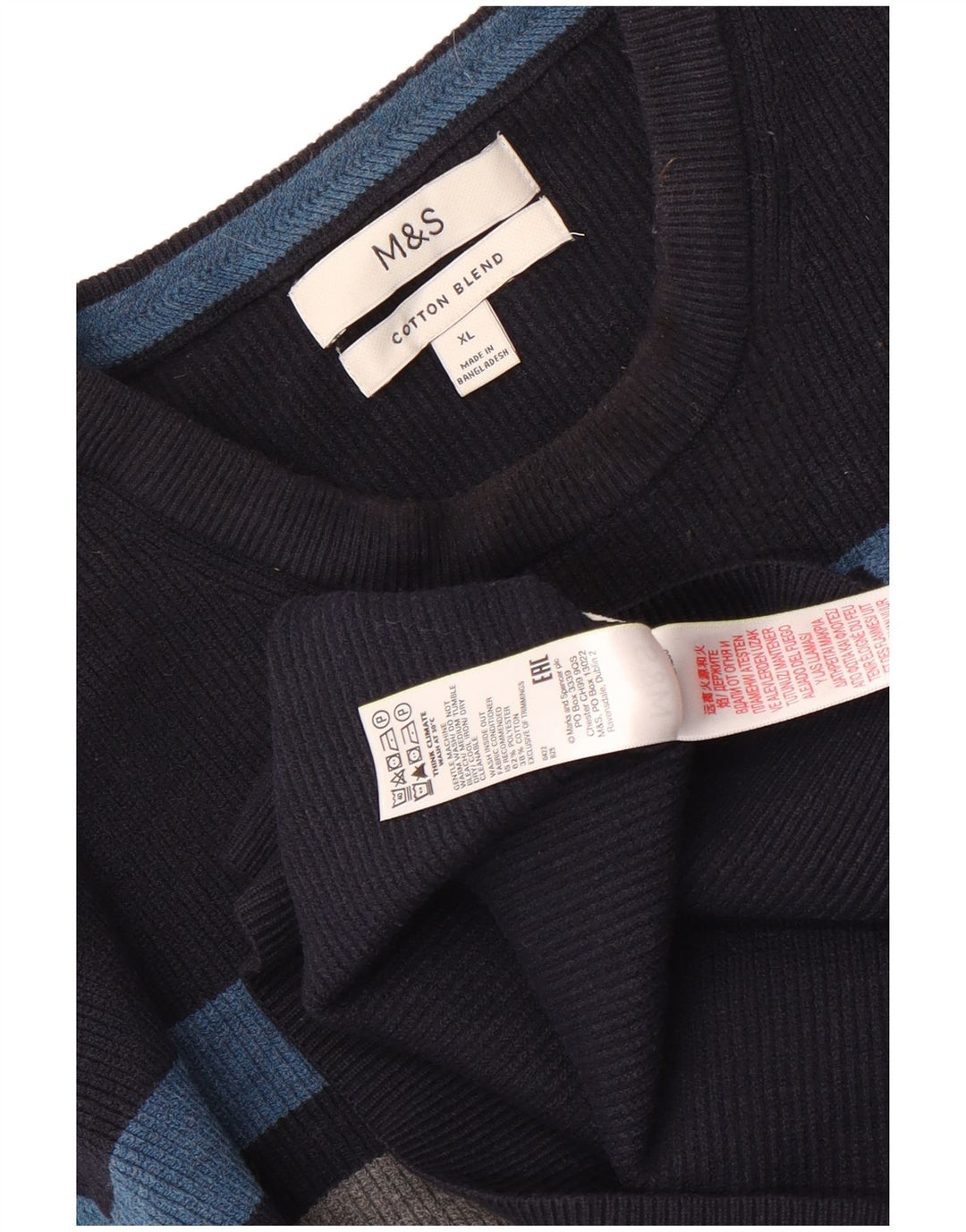 Maglione maglione girocollo da uomo Marks & Spencer XL a righe blu navy