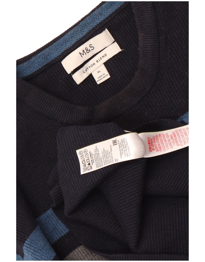 Maglione maglione girocollo da uomo Marks & Spencer XL a righe blu navy