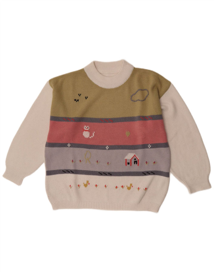 Maglione maglione vintage da donna con collo dolcevita UK 18 XL multicolore