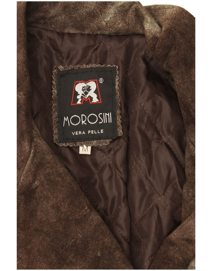 Cappotto doppiopetto in pelle scamosciata da donna Morosini UK 14 Pelle marrone medio