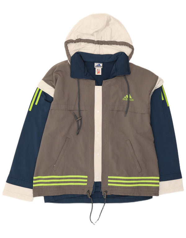 Giacca da tuta da uomo con cappuccio Adidas UK 42/44 Large Grigio Colourblock