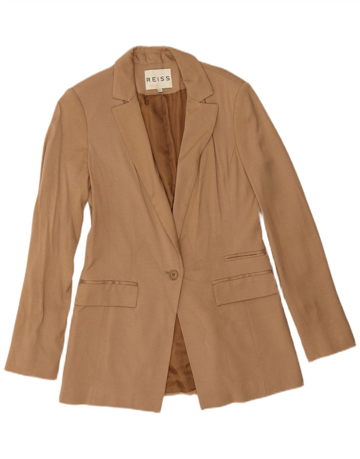 Giacca blazer da donna a 1 bottone Reiss UK 10 piccola viscosa beige