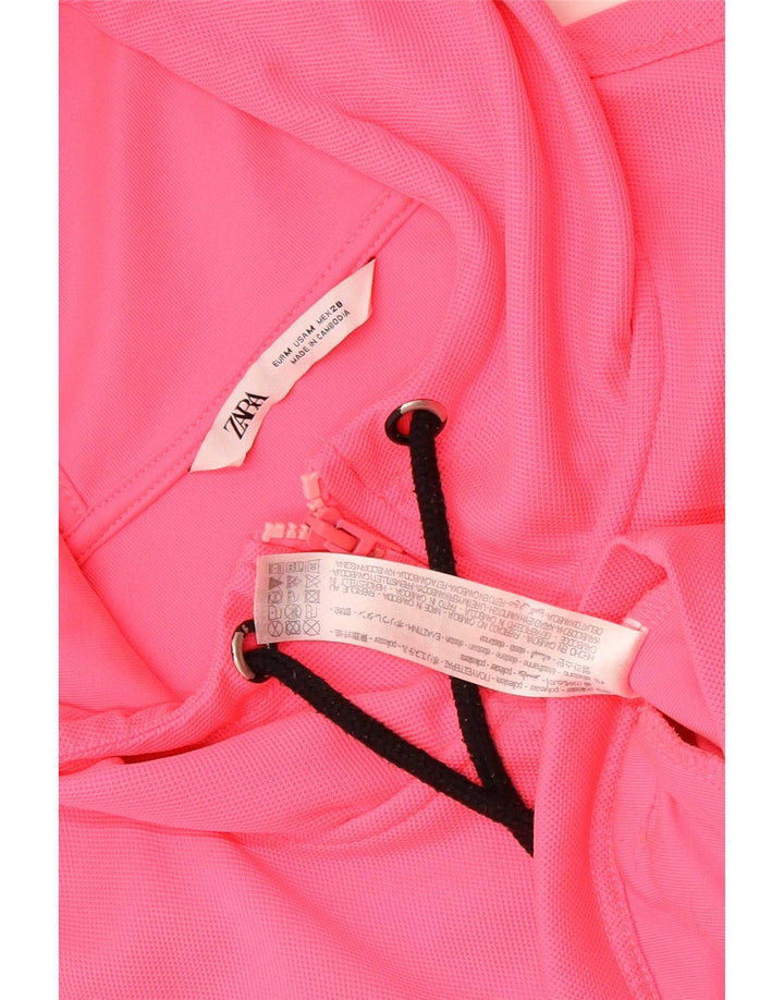 Maglione con cappuccio e zip oversize corto da donna Zara UK 14 Poliestere rosa medio