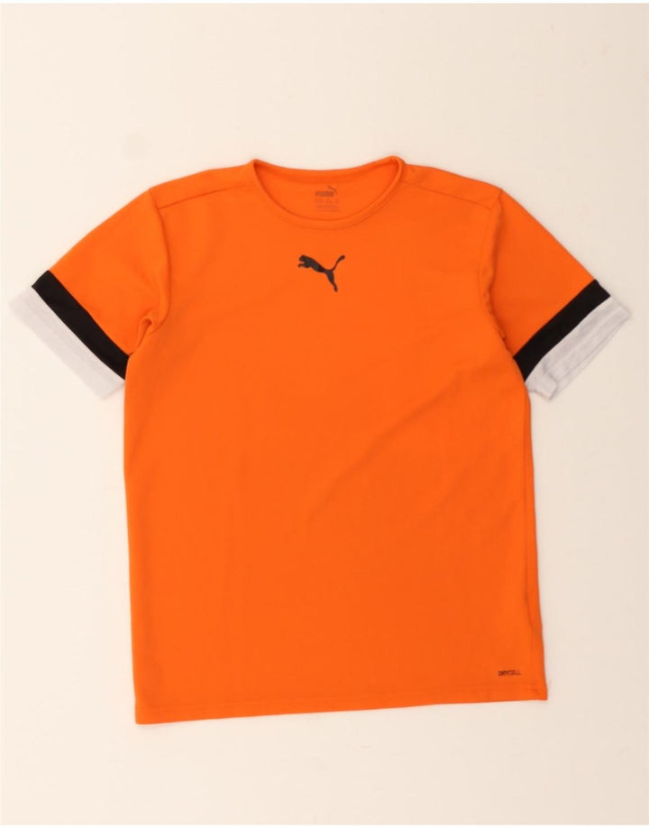 PUMA Boys T-Shirt Top 15-16 Years Orange Colourblock Polyester Vintage Puma and Second-Hand Puma from Messina Hembry 