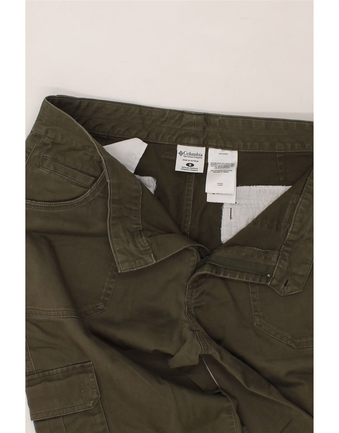COLUMBIA Womens Straight Cargo Trousers UK 8 Small W26 L31 Khaki Cotton Vintage Columbia and Second-Hand Columbia from Messina Hembry 