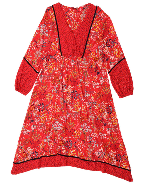 Abito impero da donna Monsoon UK 16 Grande cotone floreale rosso