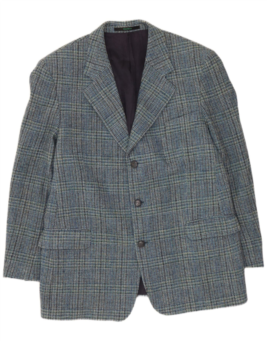 WESTBURY Giacca blazer da uomo a 3 bottoni UK 54 2XL Lana pied de poule blu