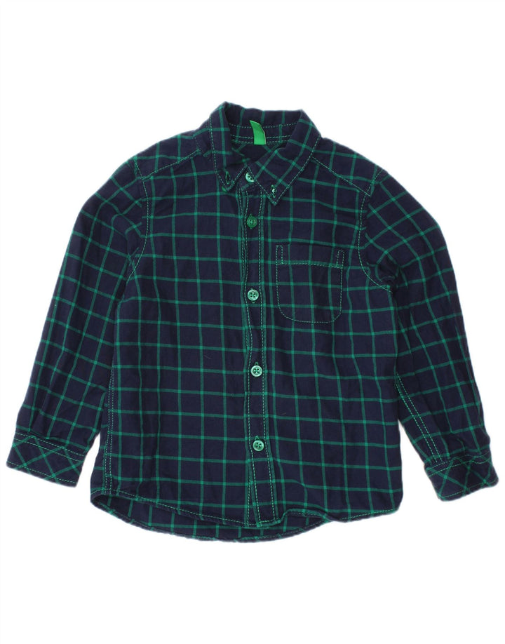 Camicia BENETTON in flanella per neonato 18-24 mesi in cotone a quadri blu navy