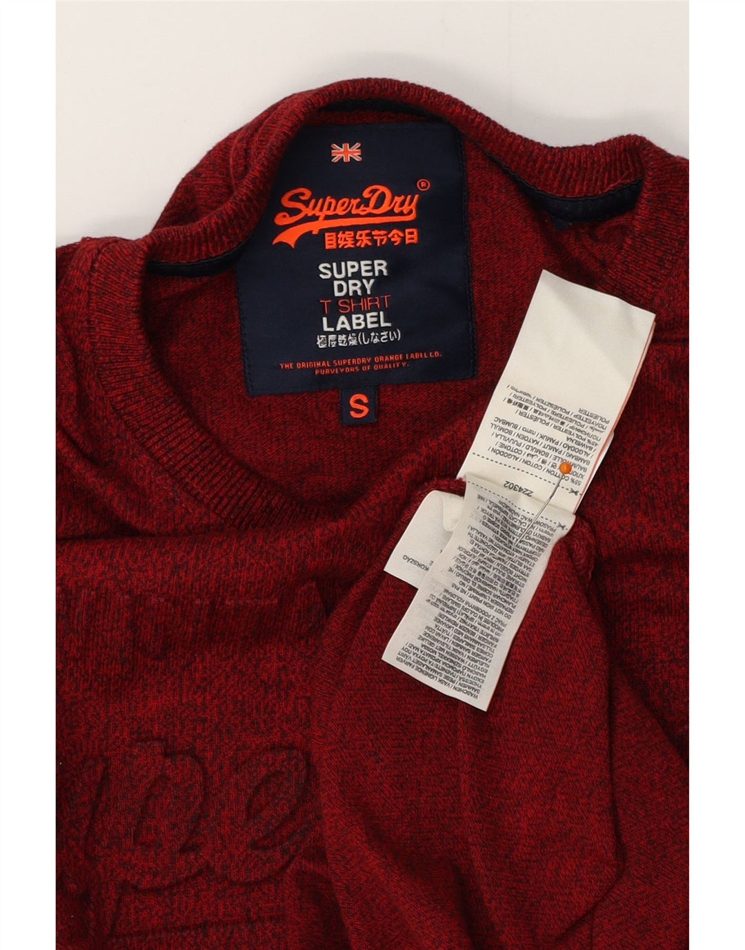T-shirt grafica da uomo SUPERDRY Top piccolo in cotone screziato bordeaux
