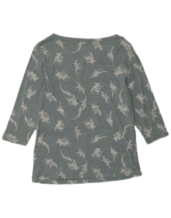 Marks & Spencer Top da donna manica 3/4 UK 16 grande cotone floreale blu