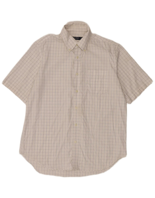 Nautica Mens Short Sleeve Classic Fit Shirt Large White Check Cotton