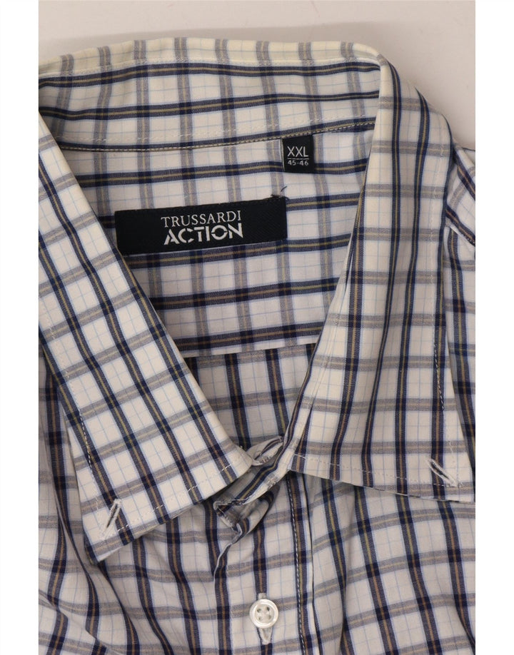 TRUSSARDI Mens Shirt Size 45/46 2XL Blue Check Cotton Vintage Trussardi and Second-Hand Trussardi from Messina Hembry 