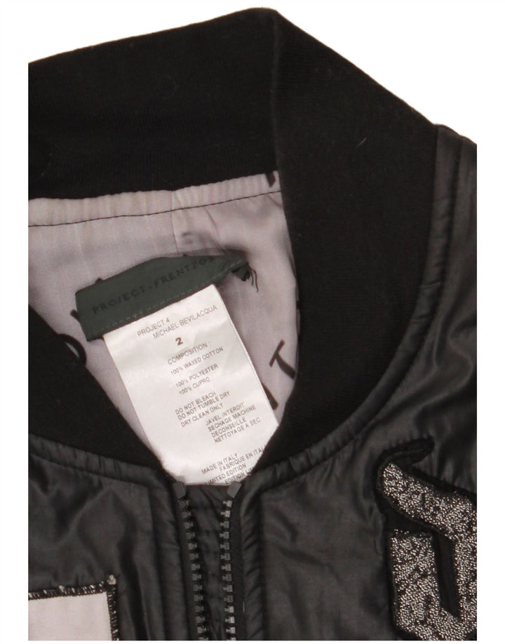 Giacca cerata grafica bomber da uomo vintage UK 38 Patchwork nero medio