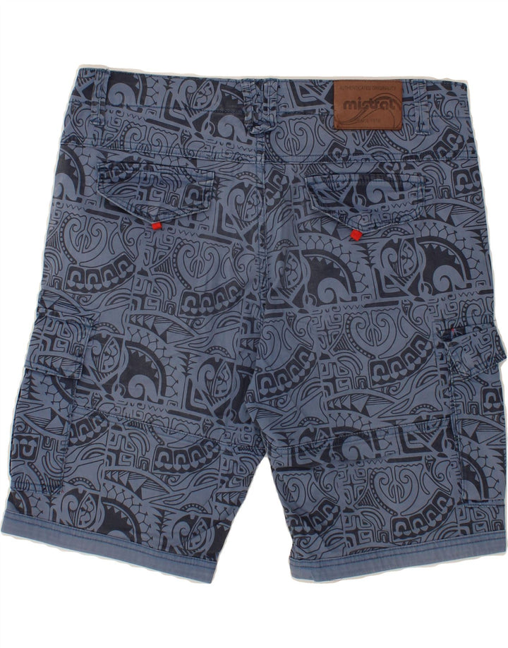 MISTRAL Mens Abstract Pattern Cargo Shorts IT 52 XL W38 Blue Cotton Vintage Mistral and Second-Hand Mistral from Messina Hembry 