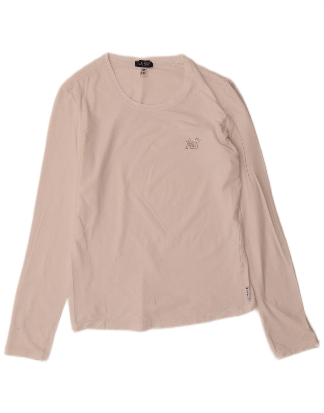 Armani Jeans Donna Top Manica Lunga UK 12 Medio Bianco