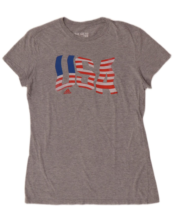 T-shirt grafica Adidas da donna USA Top UK 12 cotone grigio medio