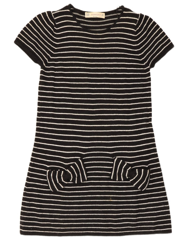 Abito maglione a maniche corte da donna Zara UK 14 Cotone a righe grandi nere