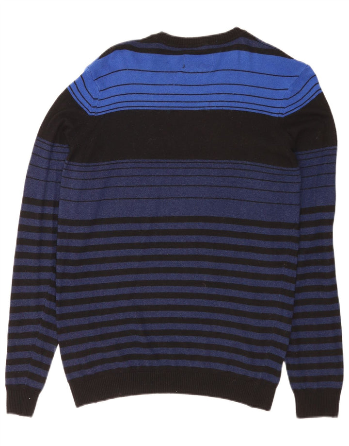 Maglione da uomo girocollo Energie in viscosa a righe blu medio