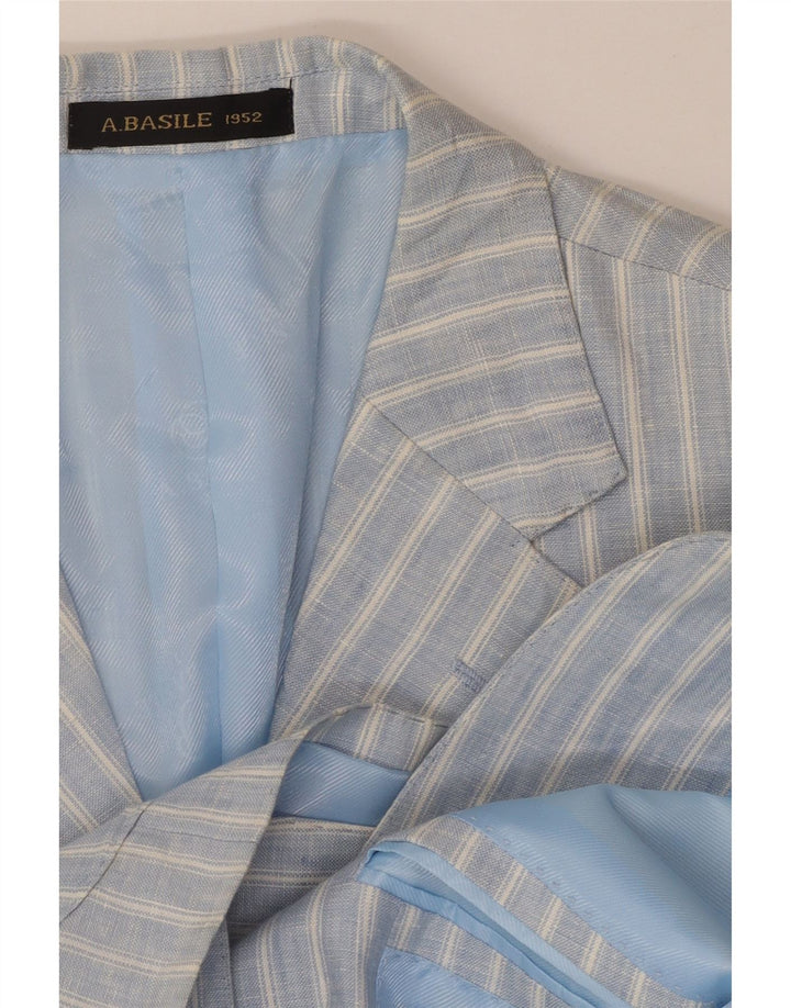 Giacca Blazer da Uomo a 3 Bottoni A.Basile IT 50 Lino Grande a Righe Blu