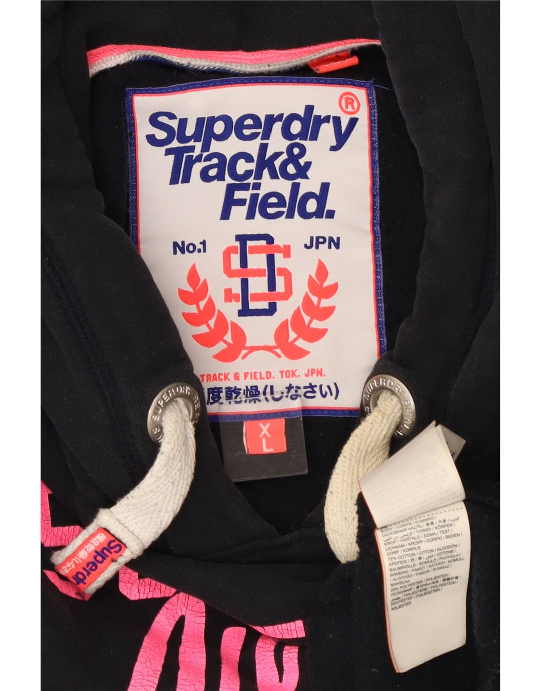 Felpa con cappuccio grafica da donna SUPERDRY UK 18 XL cotone nero