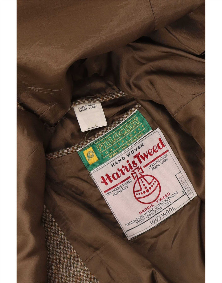 Giacca blazer a 2 bottoni da uomo Harris Tweed UK 44 XL lana marrone