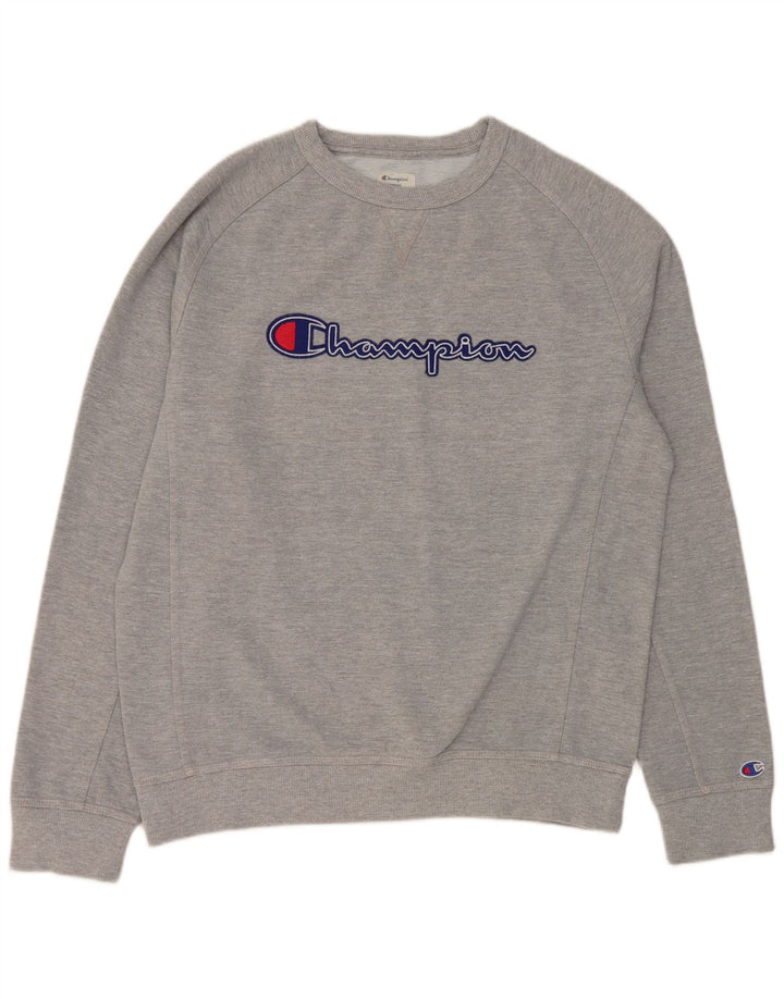 Felpa grafica da uomo Champion, maglione grande, cotone grigio