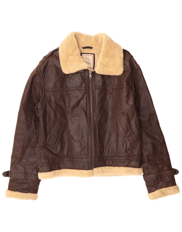 Giubbotto in shearling da donna BLUSTAFF UK 16 grande in pelle marrone