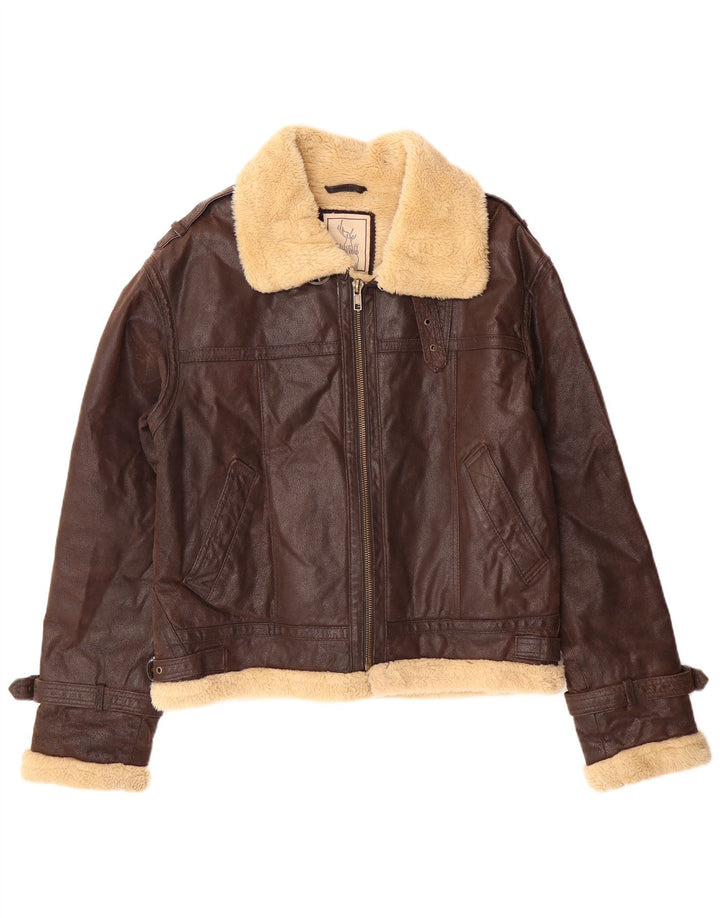 Giubbotto in shearling da donna BLUSTAFF UK 16 grande in pelle marrone