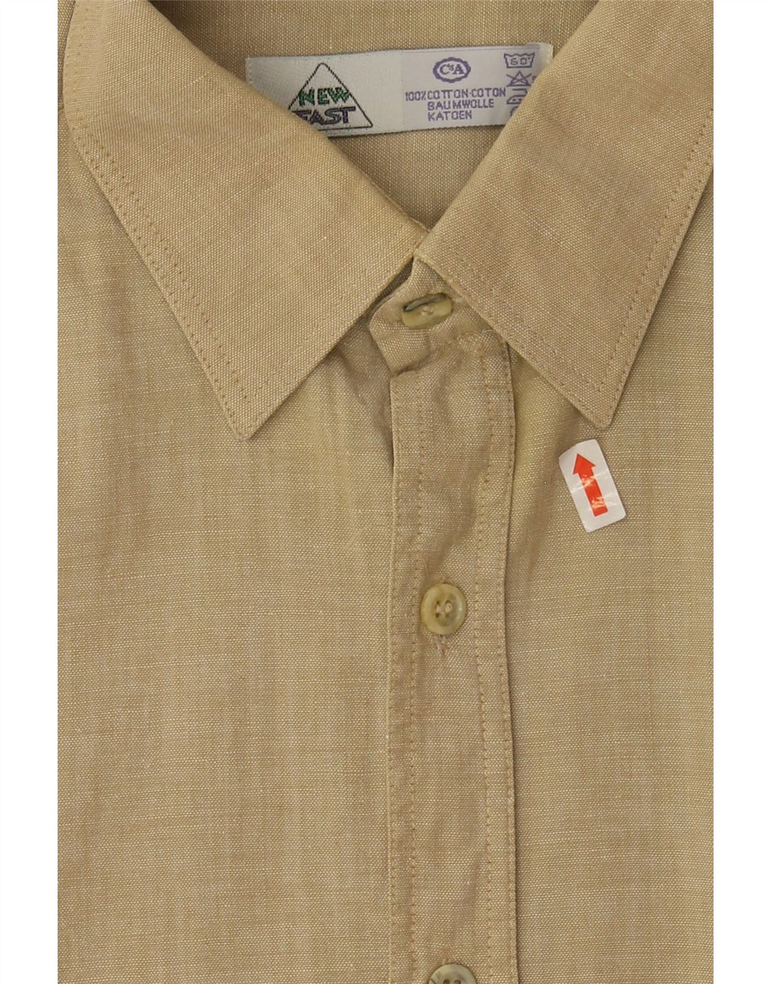 NEW FAST Mens Short Sleeve Shirt Large Beige Cotton Vintage New Fast and Second-Hand New Fast from Messina Hembry 