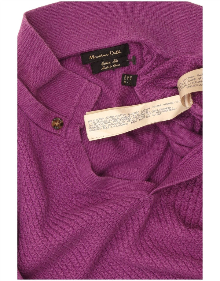 MASSIMO DUTTI Mens Polo Neck Jumper Sweater Large Purple Cotton