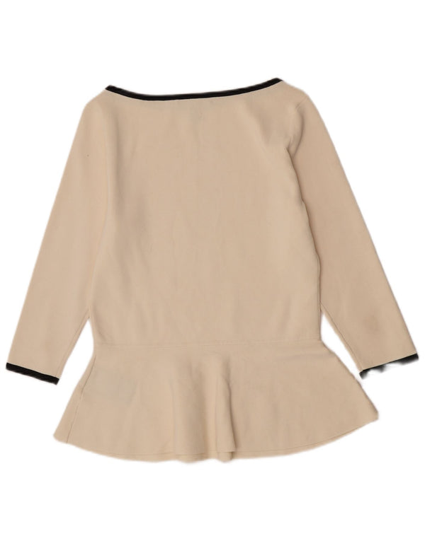 Top in camicetta con maniche a 3/4 da donna Ralph Lauren UK 14 grande in viscosa bianco sporco
