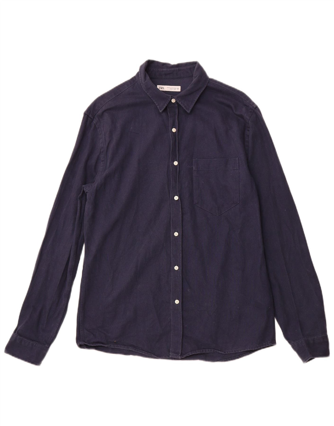 Camicia ZARA da uomo in flanella di cotone medio blu navy