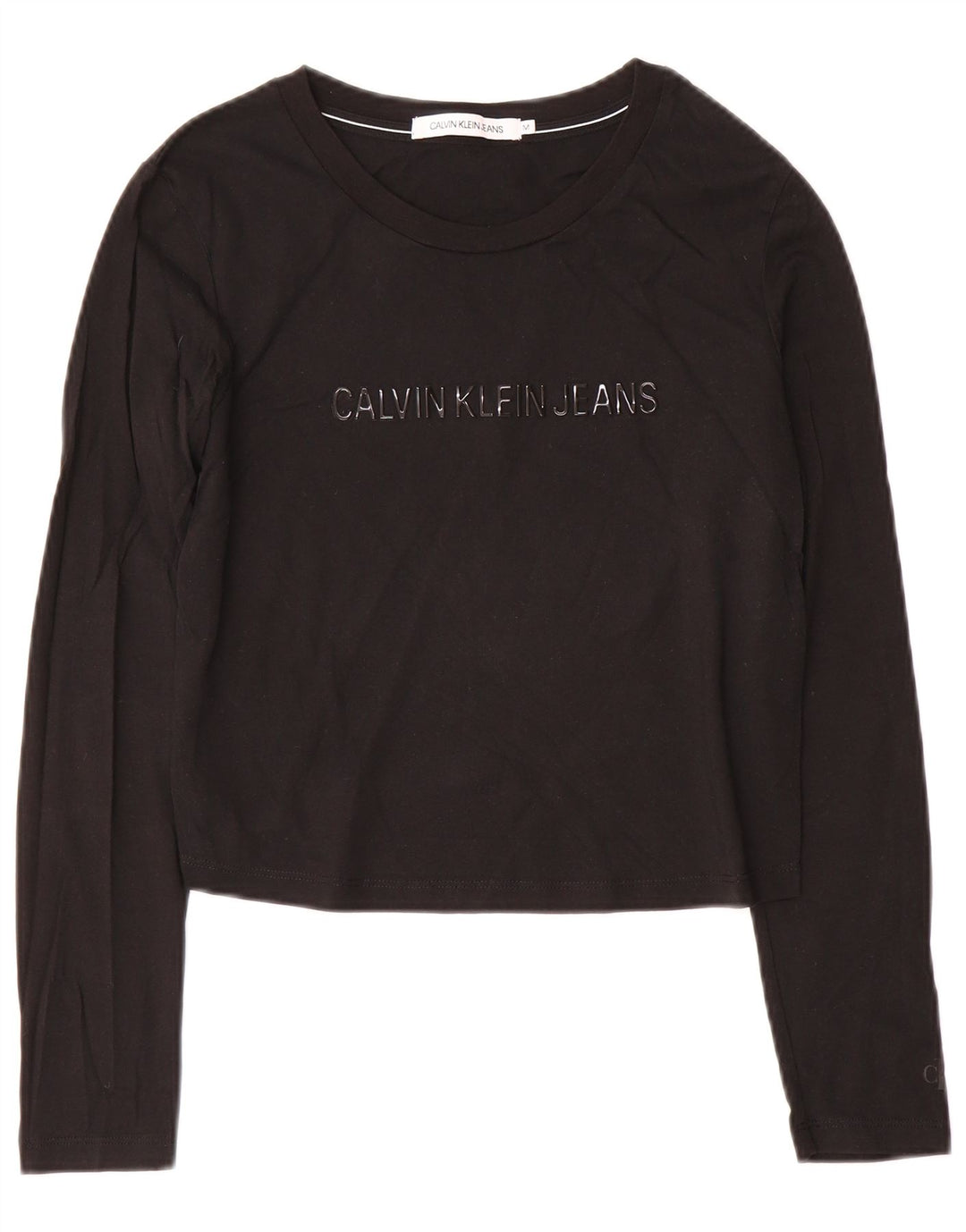Calvin Klein Jeans da donna Crop Graphic Top manica lunga UK 12 medio nero