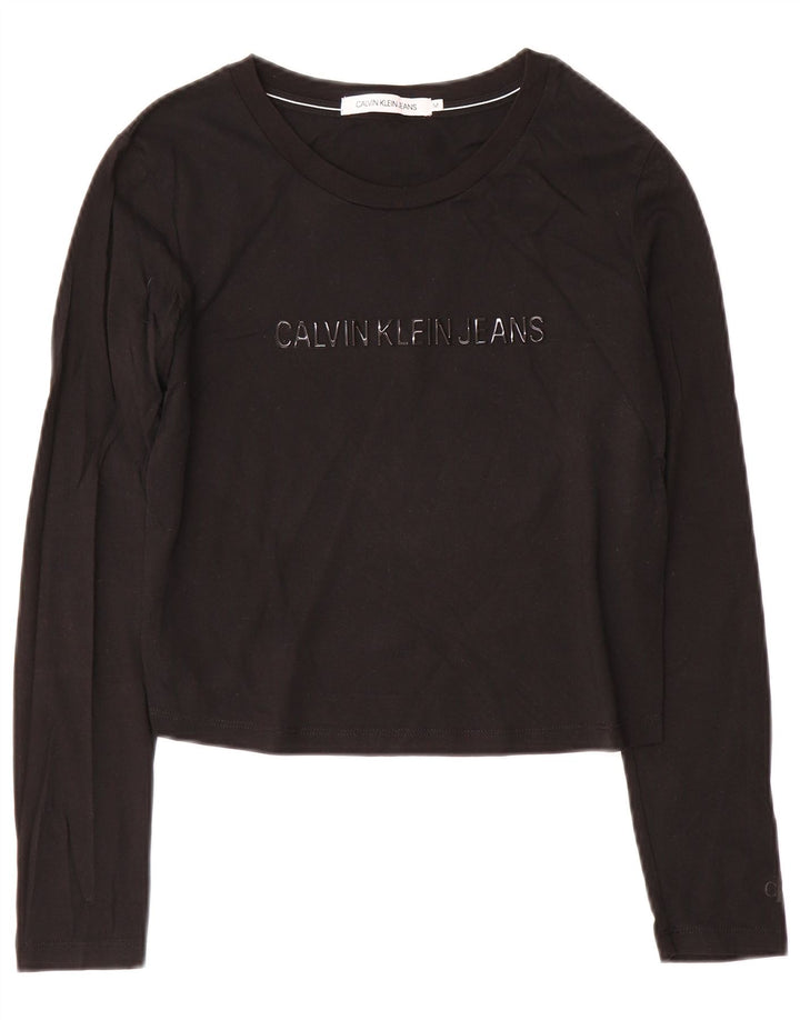Calvin Klein Jeans da donna Crop Graphic Top manica lunga UK 12 medio nero
