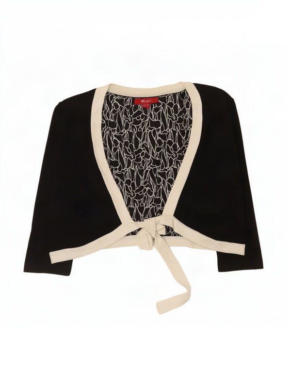 Monsoon Top Cardigan Corto da Donna con Maniche a 3/4 UK 14 Large Nero Colourblock