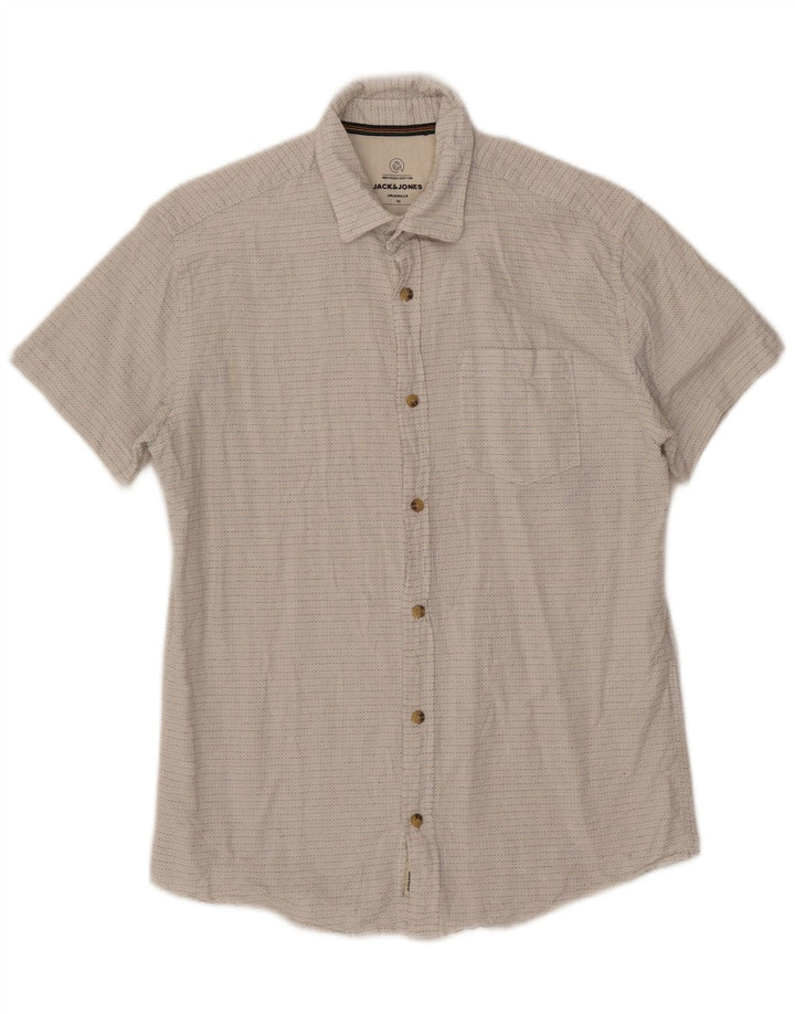 Camicia a maniche corte da uomo Jack & Jones in cotone maculato bianco sporco medio