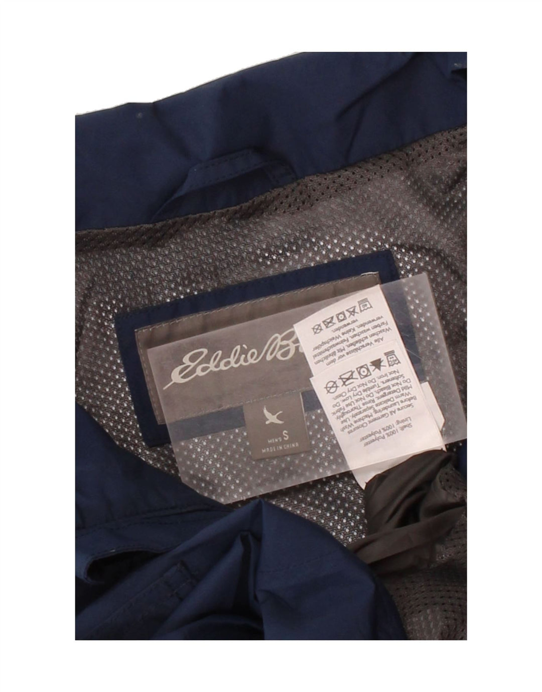 EDDIE BAUER Mens Hooded Rain Jacket UK 36 Small Navy Blue Polyester Vintage Eddie Bauer and Second-Hand Eddie Bauer from Messina Hembry 