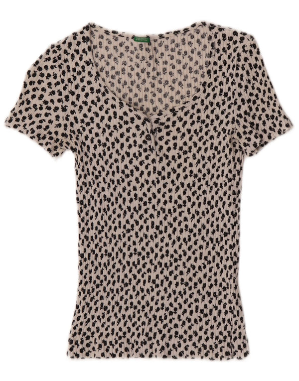 T-shirt da donna Benetton Top UK 8 piccola in cotone floreale bianco