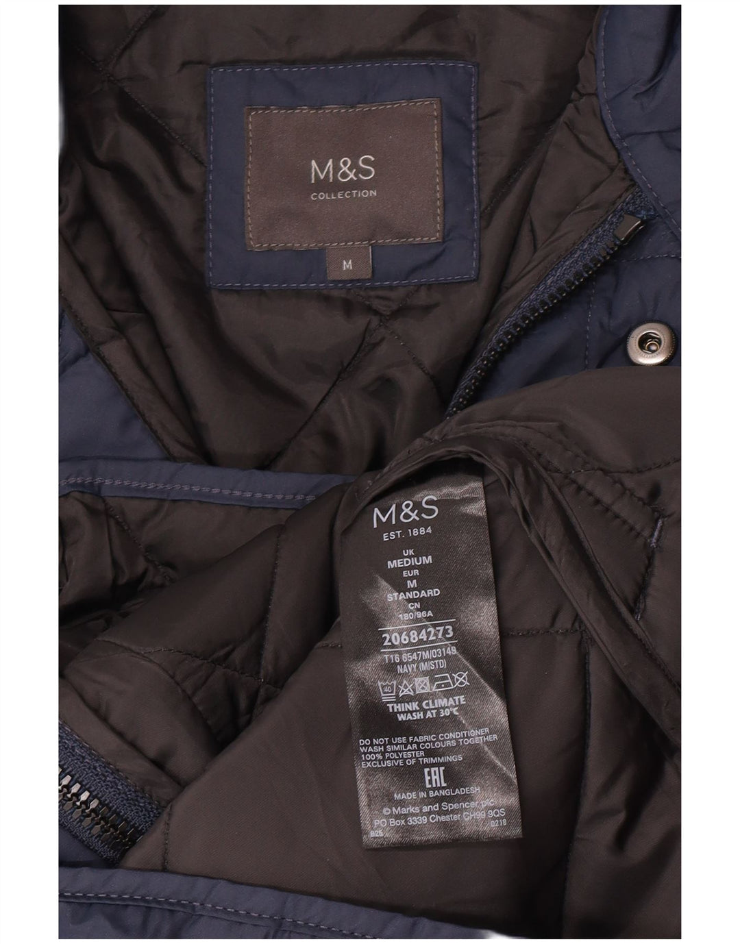 Giacca trapuntata da uomo Marks & Spencer UK 38 poliestere medio blu navy