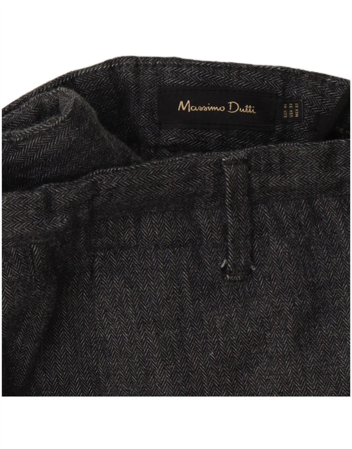 Pantaloni chino da uomo Massimo Dutti EU 42 Large W32 L28 Grigio a spina di pesce