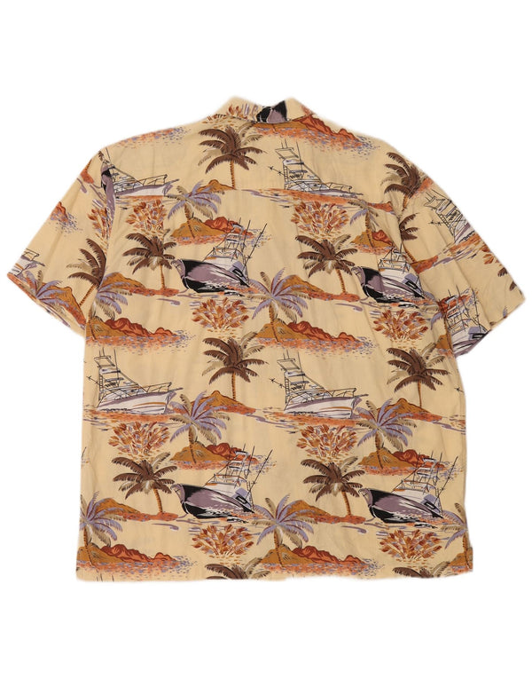 NEWPORT Mens Abstract Pattern Short Sleeve Shirt Medium Yellow Hawaiian