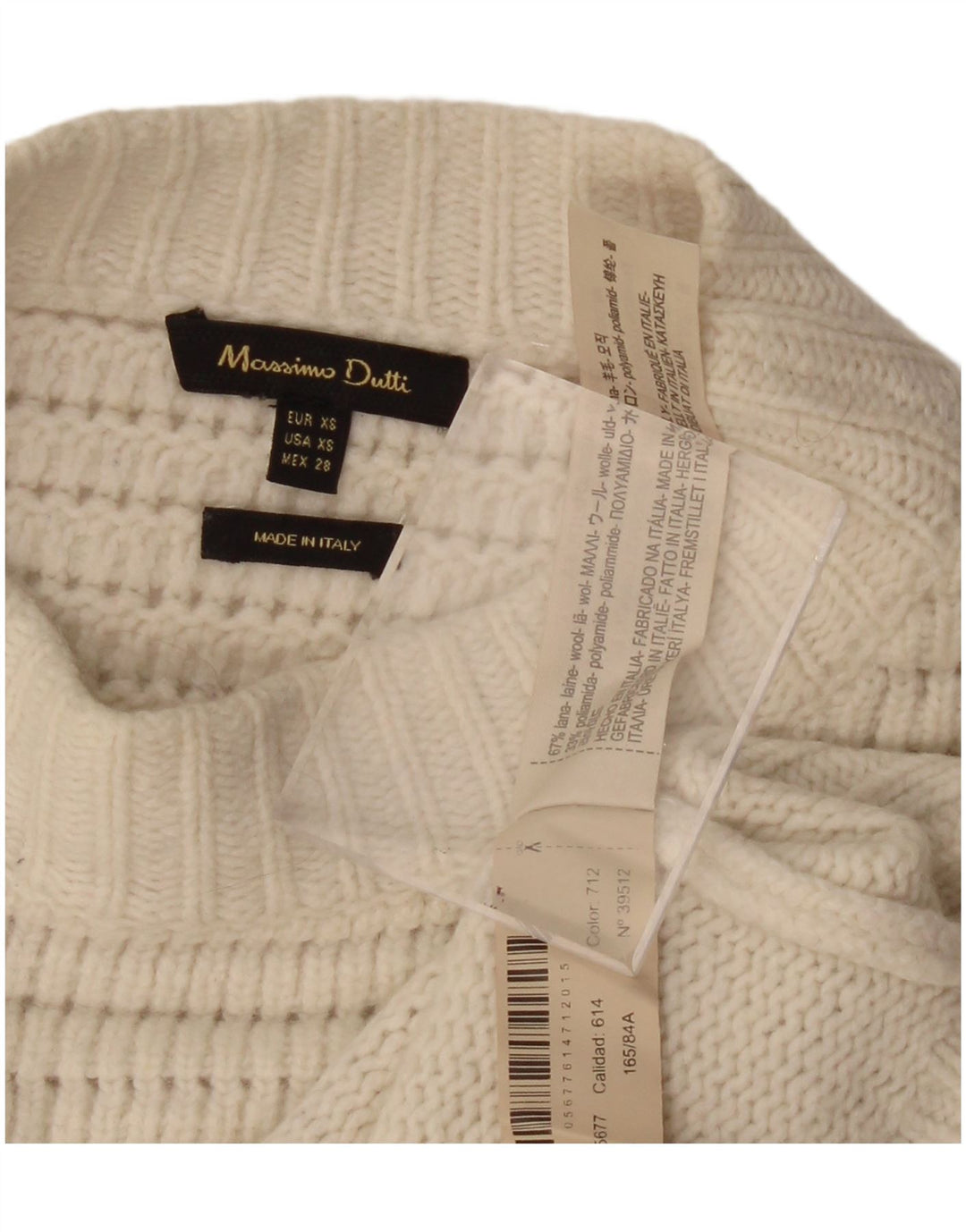 MASSIMO DUTTI Maglione maglione da donna con collo alto UK 6 XS Bianco sporco