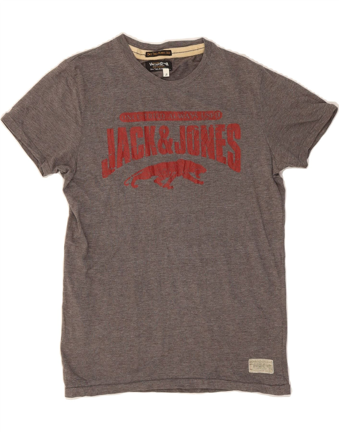 JACK & JONES Mens Graphic T-Shirt Top Small Grey Cotton Vintage Jack & Jones and Second-Hand Jack & Jones from Messina Hembry 